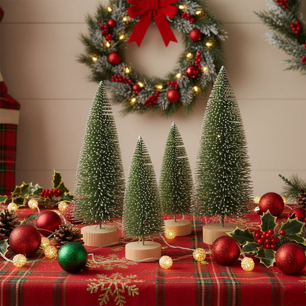 Melrose LED Lighted Green Bottle Brush Tree with Wood Base and Gold Accent (Set