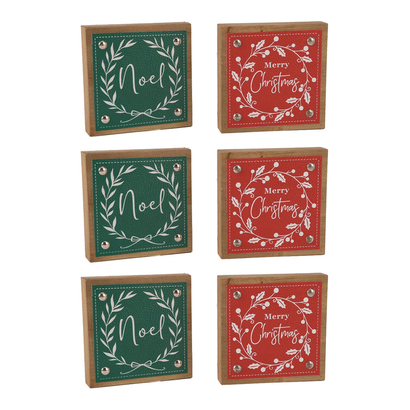 Melrose Holiday Sentiment Sign with Faux Leather Accent (Set of 6)