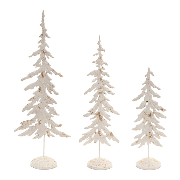 Melrose Distressed Metal Pine Tree with Gold Accents (Set of 3)