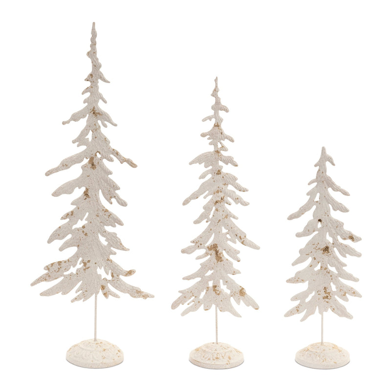 Melrose Distressed Metal Pine Tree with Gold Accents (Set of 3)