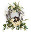 Woven Grapevine Wreath with Hydrangea and Bird Nest Accents (Set of 4)