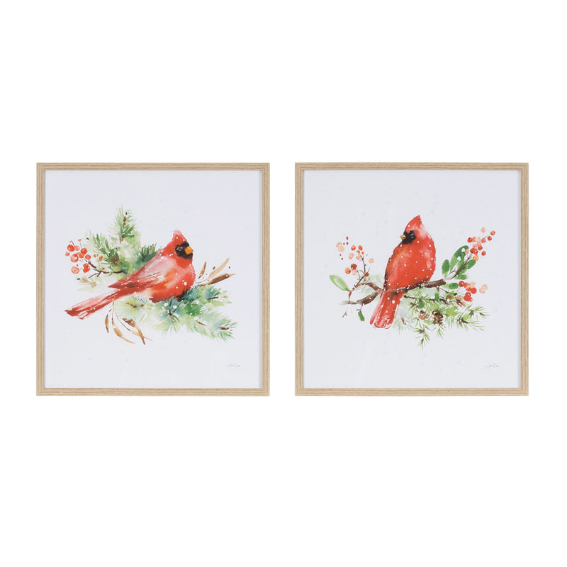 Melrose Framed Winter Cardinal Print Under Glass (Set of 2)