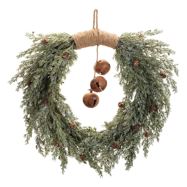 Melrose Glittered Pine with Sleigh Bell Wreath 22"D