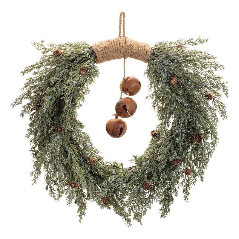 Melrose Glittered Pine with Sleigh Bell Wreath 22"D