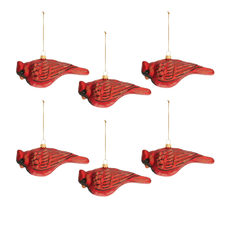 Melrose Glittered Glass Cardinal Bird Ornament (Set of 6)