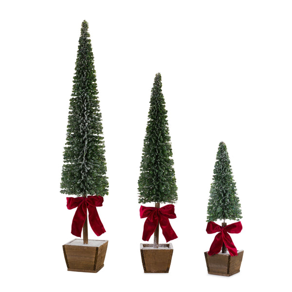 Melrose PVC Bottle Brush Design Pine Tree Decor with Bow (Set of 3)