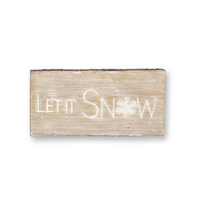 Melrose Wood Ski and Snow Sentiment Block with White Washed Design (Set of 2)