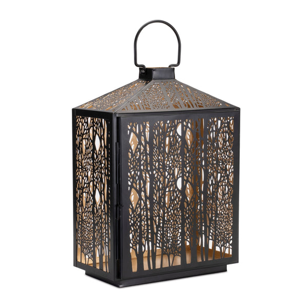 Melrose Forest Cut Metal Lantern with Gold Accent 16"H Rustic Black  Gold