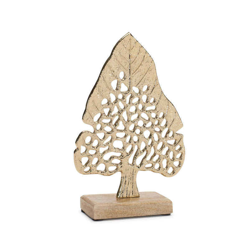 Melrose Modern Metal Leaf Tree on Wood Base (Set of 2)