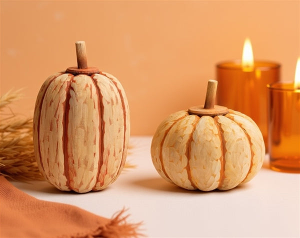 Melrose Carved Fir Wood Pumpkin Decor (Set of 2) Orange Farmhouse Fir Wood Fall