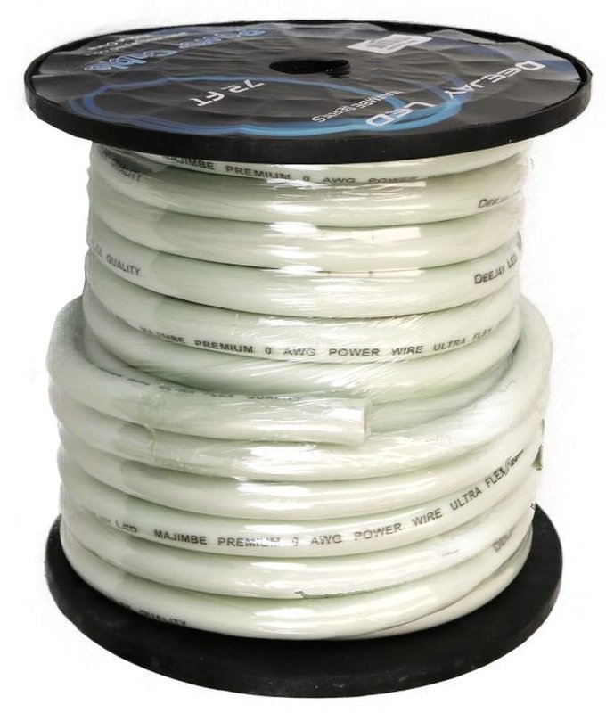 DeeJay LED TBH072WHITEMIX 0 Gauge 72 Ft Power Cable - White