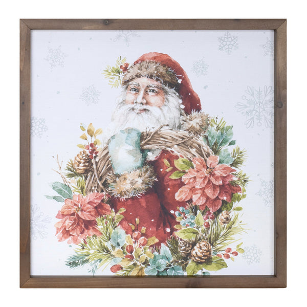 Melrose Framed Winter Florals and Santa Print 16"SQ