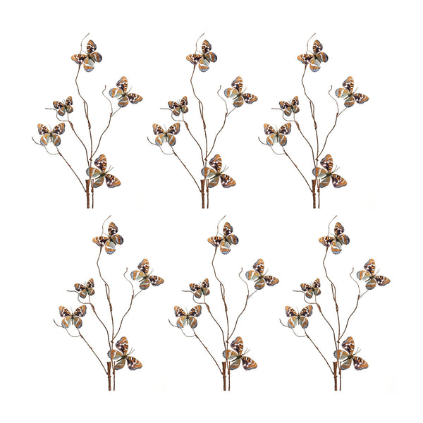 Melrose Blue and Orange Wire Butterfly Spray (Set of 6)