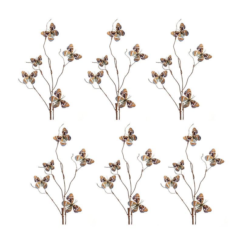 Melrose Blue and Orange Wire Butterfly Spray (Set of 6)