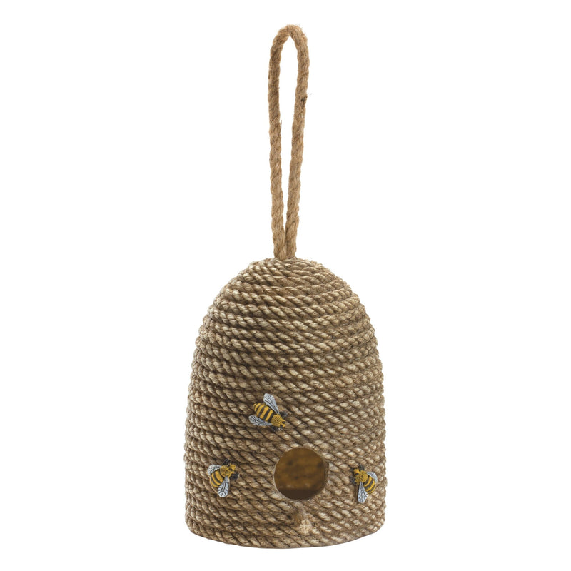 Melrose Hanging Bee Hive Bird House with Rope Accent 8.5"H