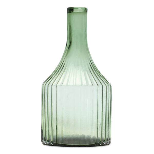 Melrose Sage Ribbed Glass Bottle Neck Vase 10.75"H