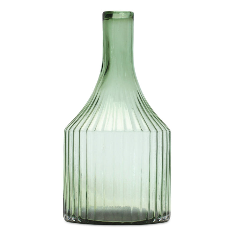 Melrose Sage Ribbed Glass Bottle Neck Vase 10.75"H
