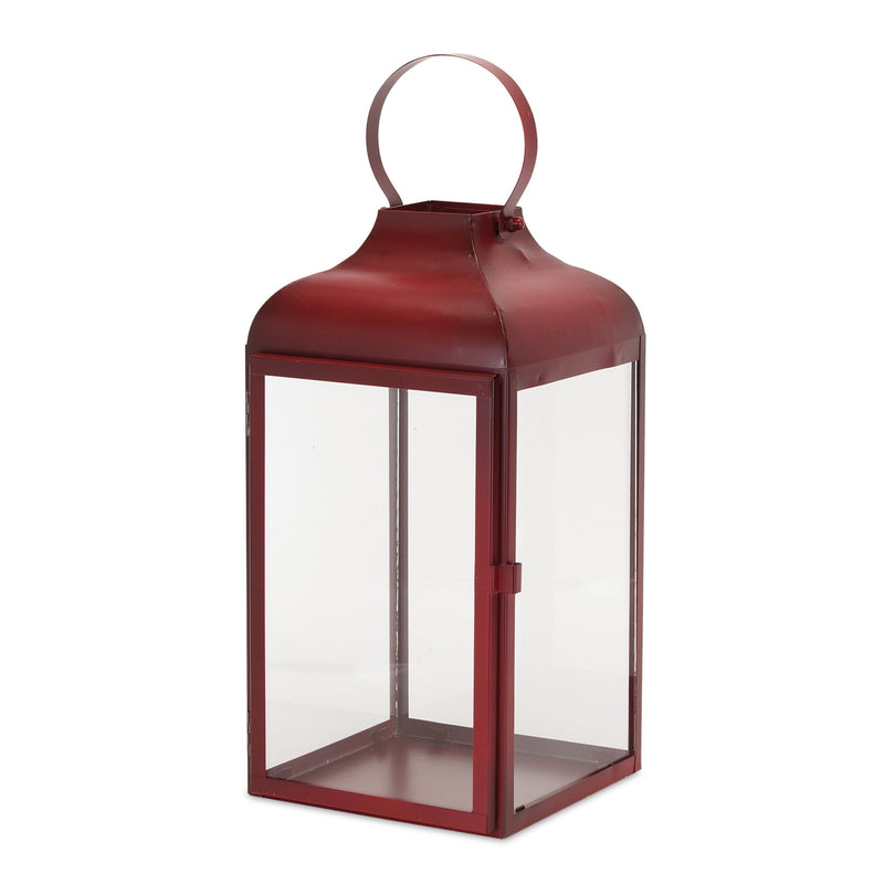 Melrose Modern Red Metal Lantern (Set of 3) Red  Clear Decorative Candle