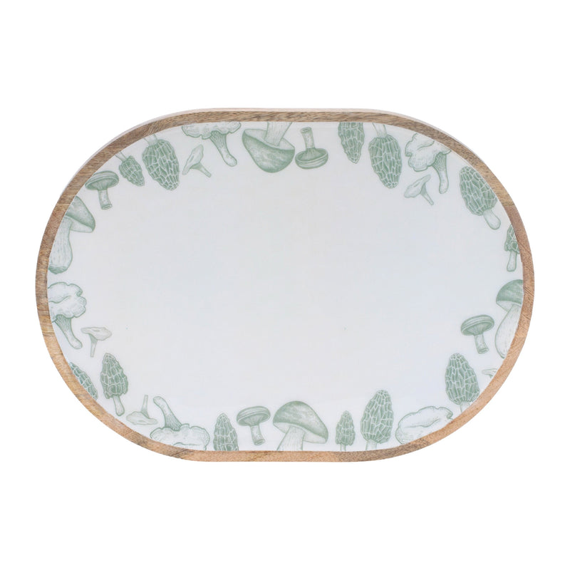 Melrose Wood Mushroom and Floral Print Tray (Set of 2)