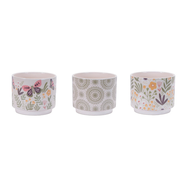 Melrose Stone Floral Patterned Planter Set of 3 Planter, Dolomite