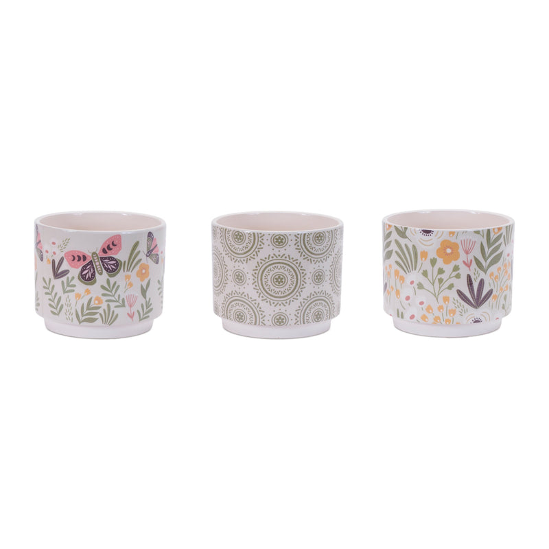 Melrose Stone Floral Patterned Planter Set of 3 Planter, Dolomite