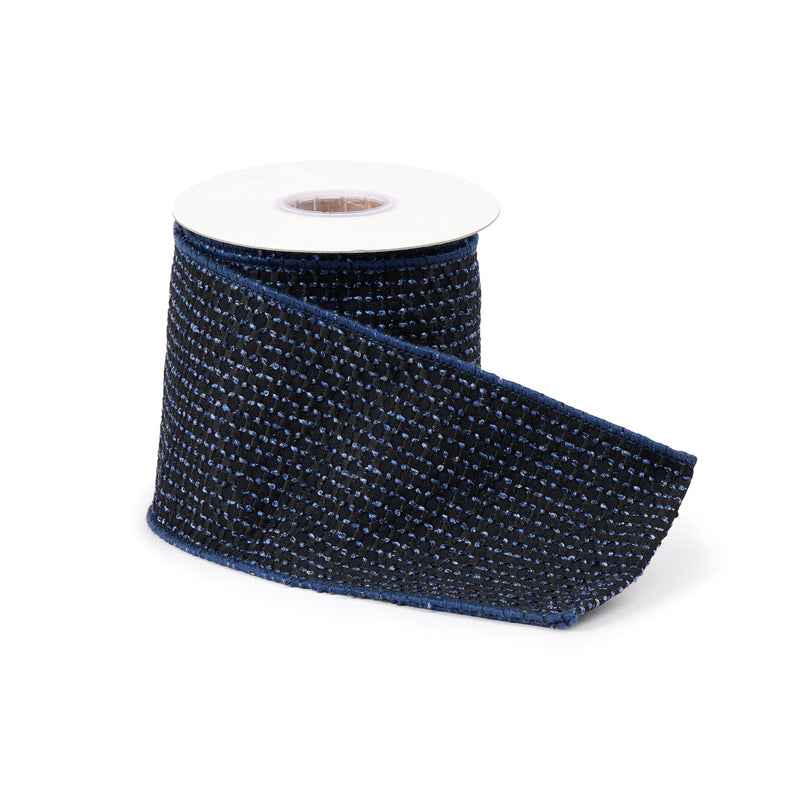 Melrose Navy Blue Woven Wired Ribbon (Set of 2)