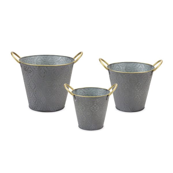 Melrose Metal Aztec Pail Planter Set of 3 Planter
