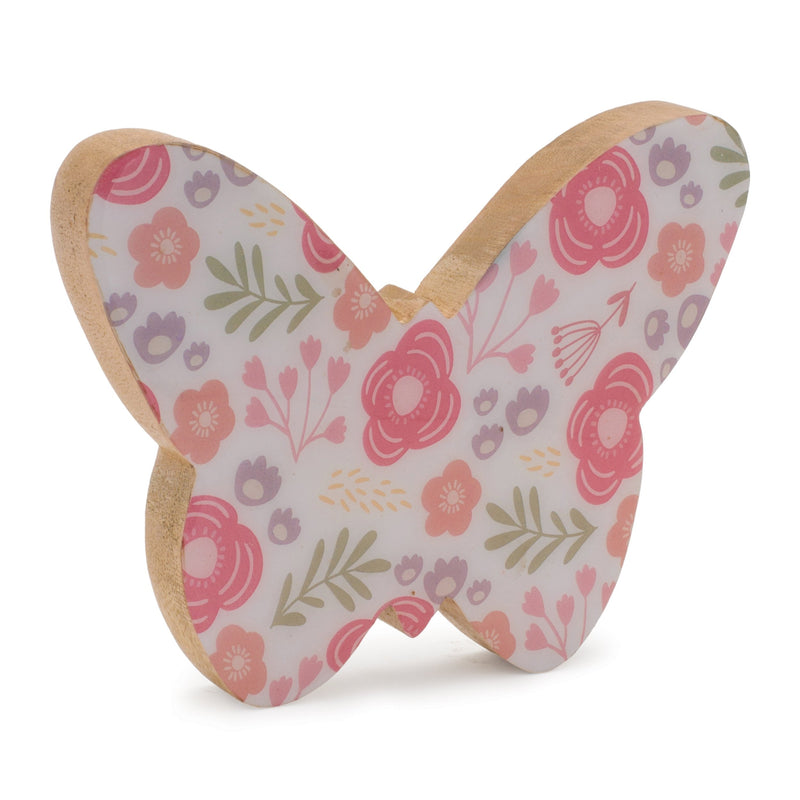 Melrose Wood Floral Patterned Butterfly Decor (Set of 2)