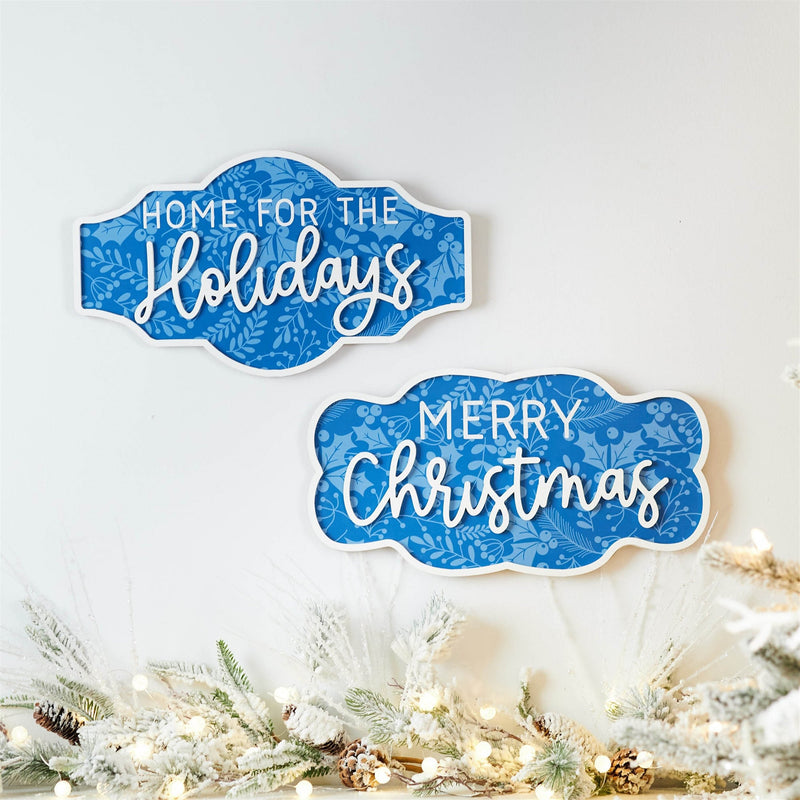 Melrose Wood Christmas Sentiment Sign (Set of 2)
