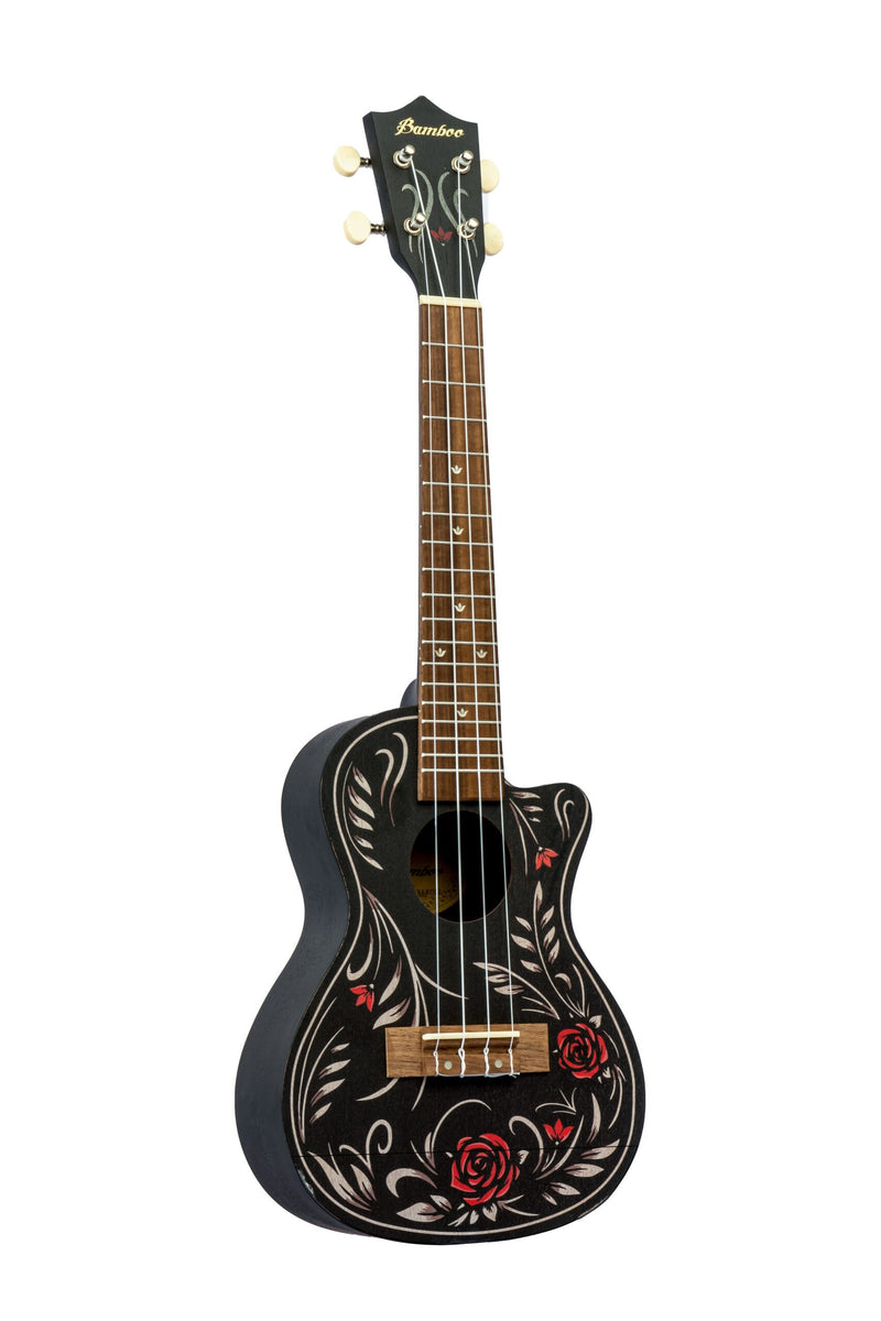 Bamboo Flower & Roll Concert 23″ Ukulele - Sapele Black