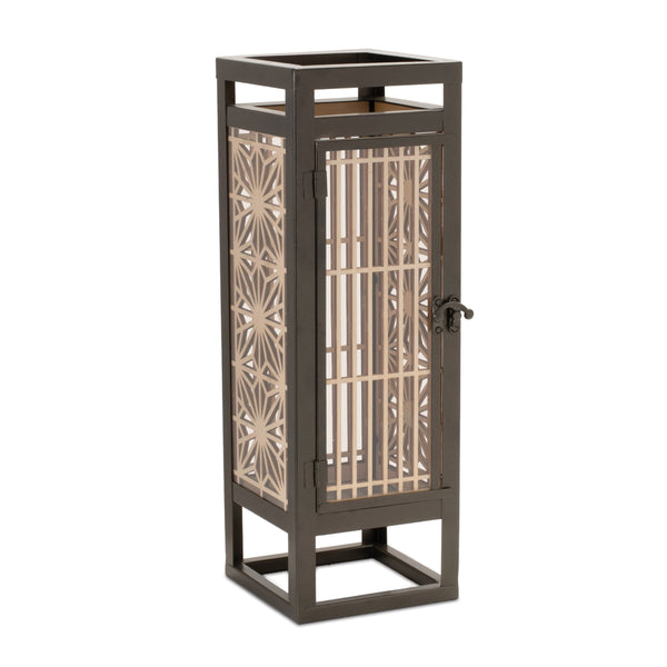Melrose Cut Out Wood Candle Holder with Iron Frame 15"H
