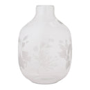 Melrose White Frosted Glass Vase with Floral Etching