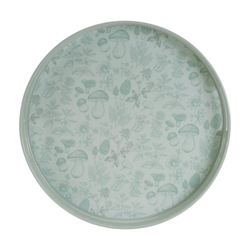 Melrose Round Mushroom and Floral Print Tray 13.5"D