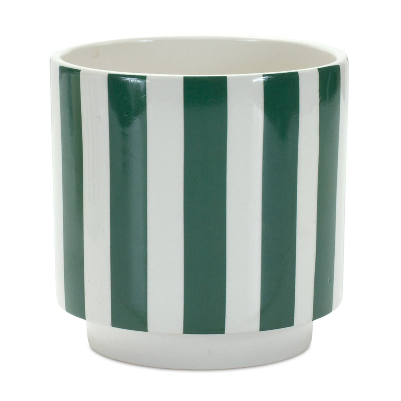 Melrose Green and White Striped Planter Set of 2 Planter, Dolomite