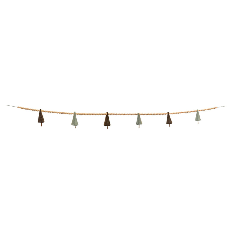 Melrose Wood Bead and Felt Pine Tree Garland (Set of 2)