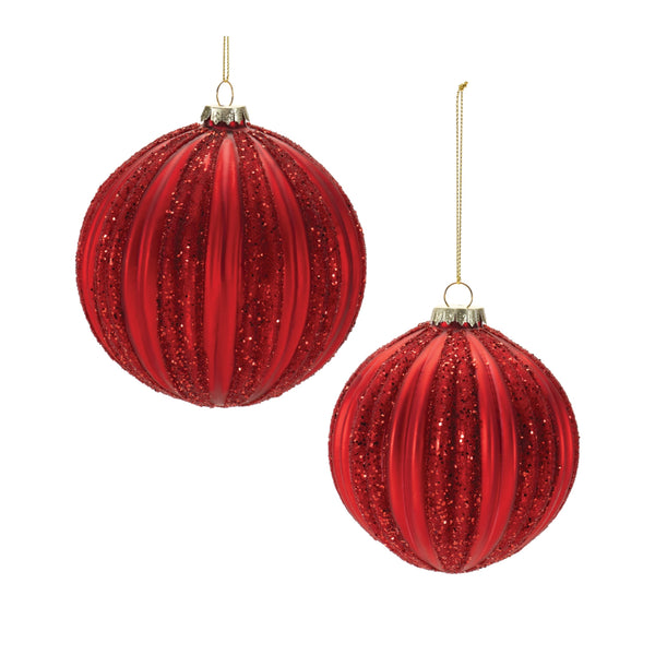 Melrose Ribbed Red Glass Ball Ornaments – Set of 4