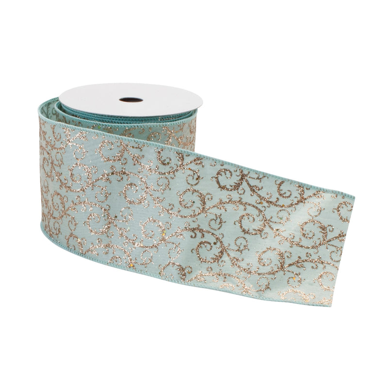 Melrose Orante Blue and Gold Glitter Wired Ribbon 4" x 10 yds.