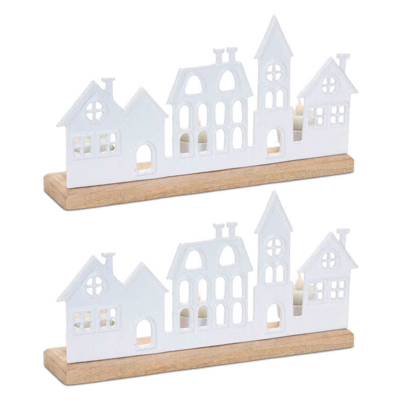 Melrose Metal Village Tealight Candle Holder (Set of 2)