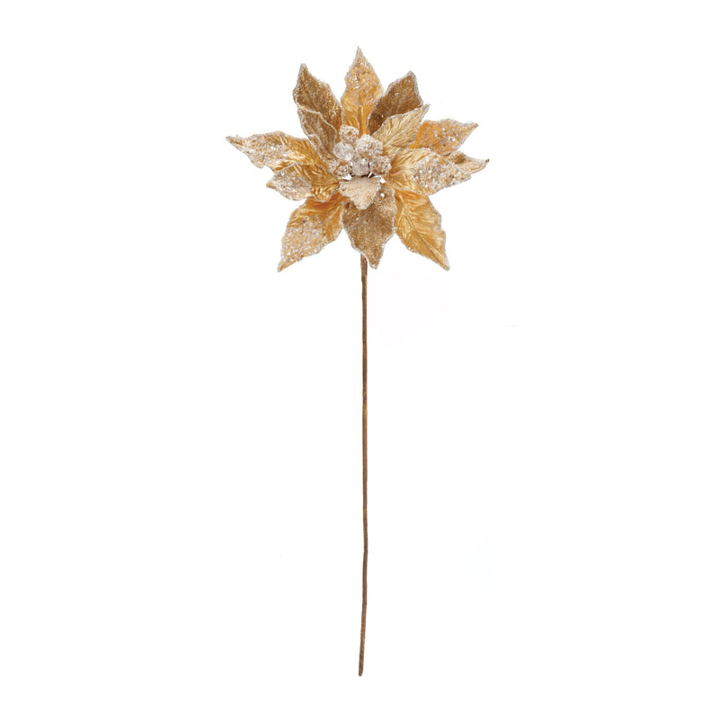 Melrose Beaded Gold Poinsettia Flower Stem (Set of 2)