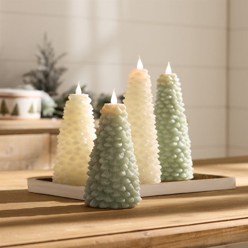 Melrose Glittered Pine Tree Candle 8"H