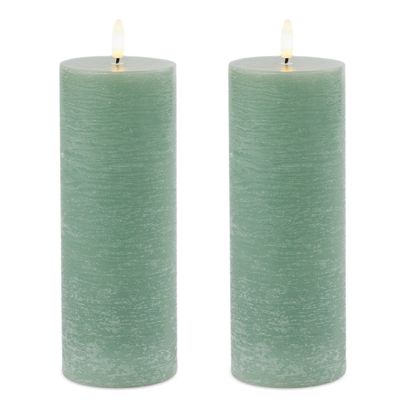 Melrose FIA Wick Green Pillar Candle (Set of 2)