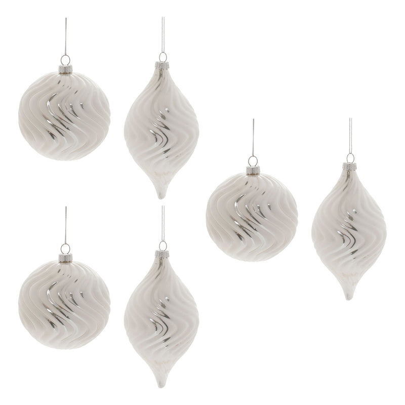 Melrose Ivory Wavy Glass Ornament (Set of 6)