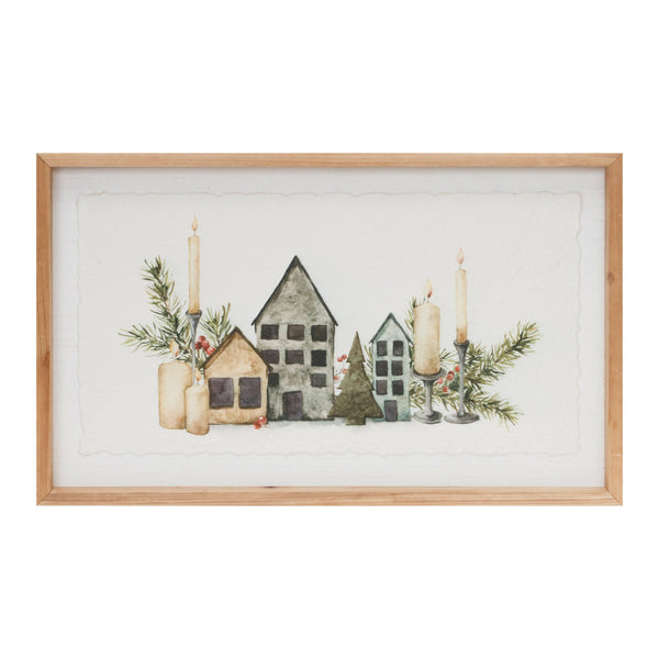 Melrose Wood Framed Winter Village Mantlescape Print 19"L