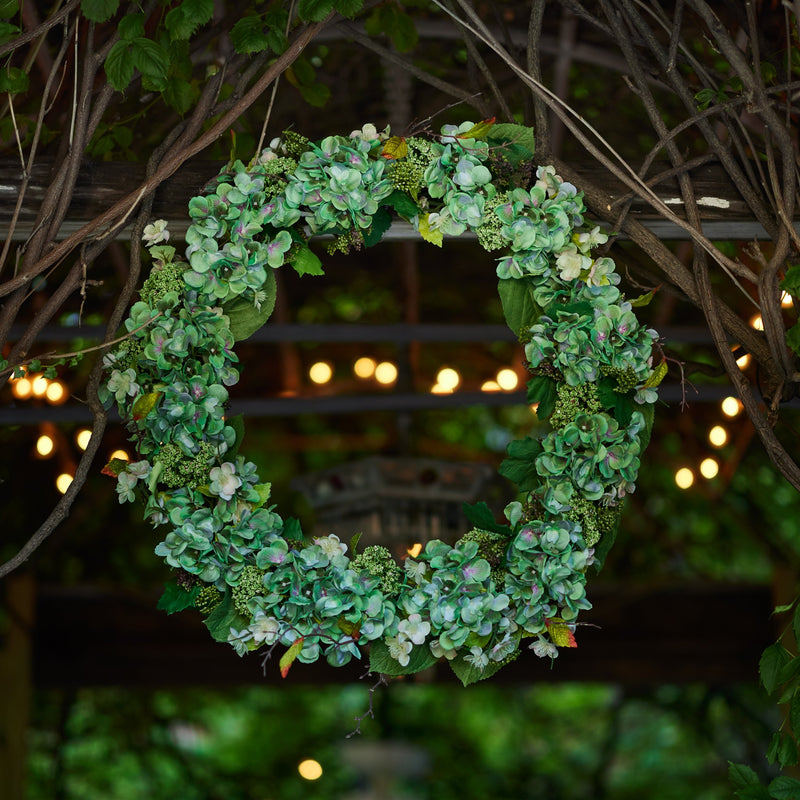 Melrose Hydrangea and Seedum Floral Wreath 32"D