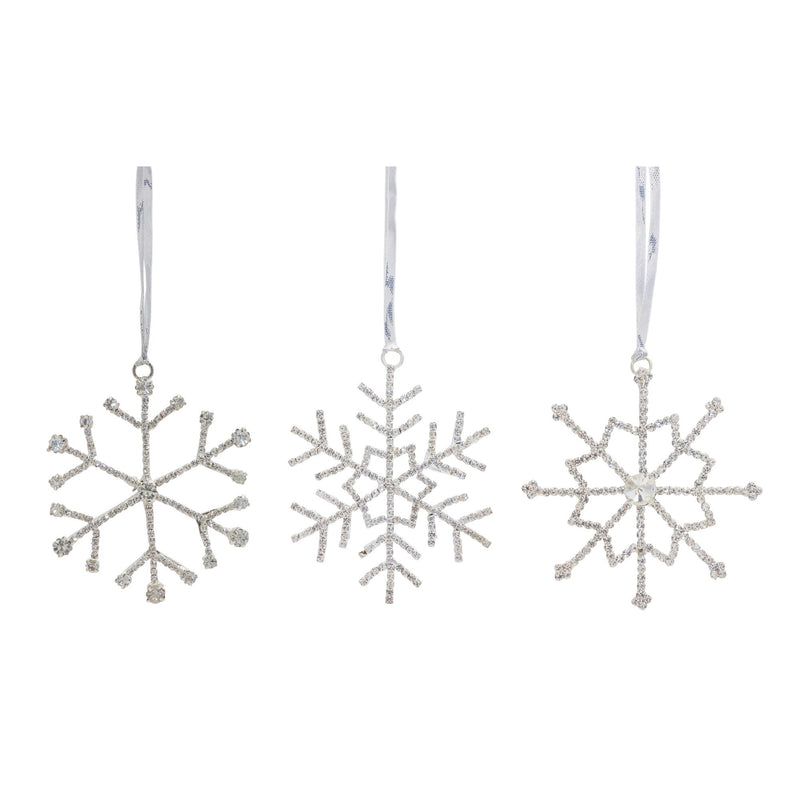 Jeweled Metal Snowflake with Ribbon Hanger (Set of 12)