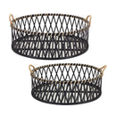 Melrose Round Woven Bamboo Trays with Rattan Handle Accent (Set of 2)