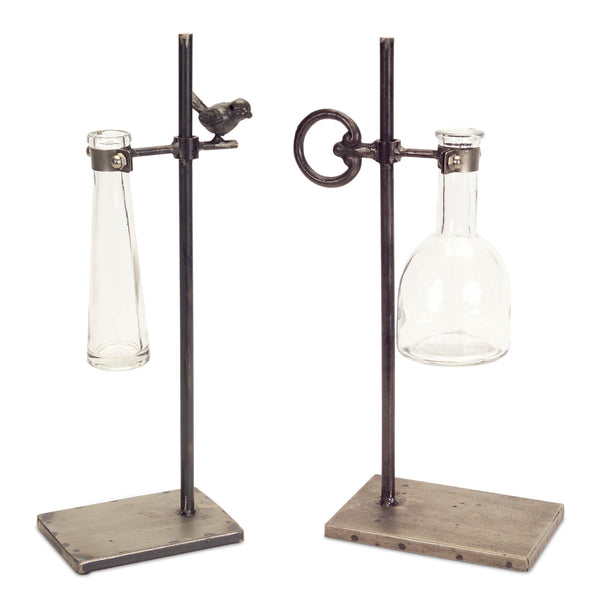 Melrose Hanging Bud Vase with Metal Stand (Set of 2)