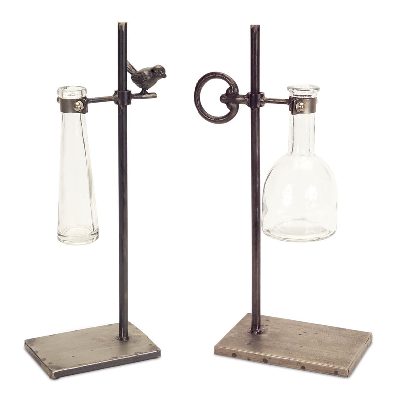 Melrose Hanging Bud Vase with Metal Stand (Set of 2)