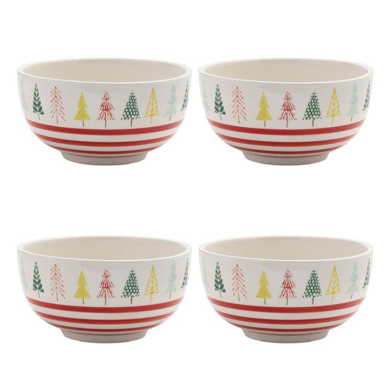 Melrose Ceramic Pine Tree Print Bowl (Set of 4)