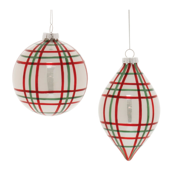 Red and Green Plaid Glass Ornament (Set of 6)